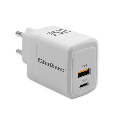 Qoltec 35W GaN 5-20V 1.5-3A 1 X USB-C PD 1 X USB Qc 3.0 Biala — image 1