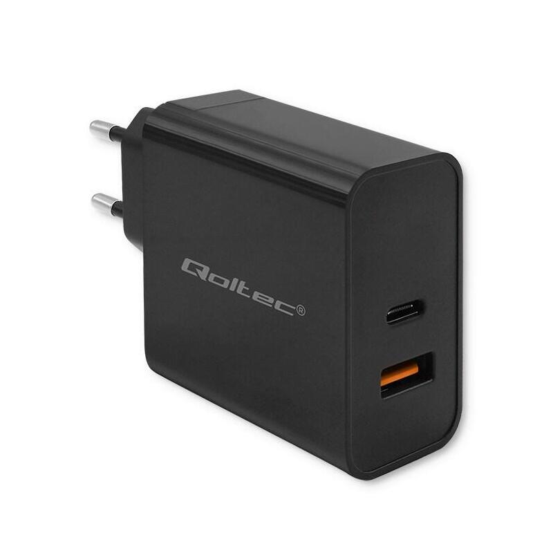 Qoltec 52381 Super Quick Pd Charger 1x USB-C 1x USB 90W 5-20V 2.4-4.35A Black